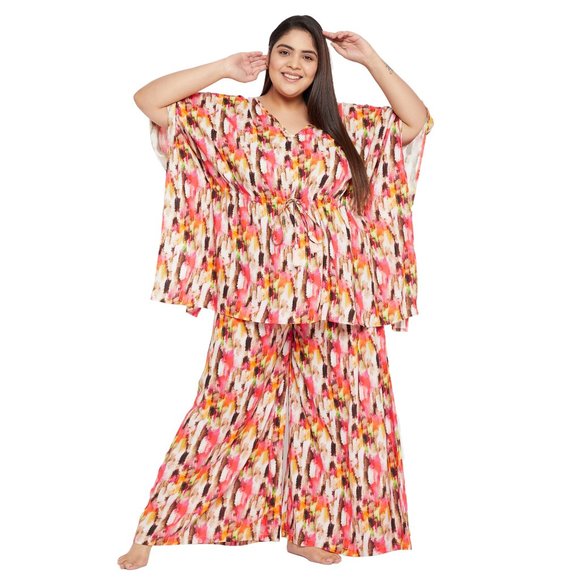 Abstract Printed Cream Color Rayon Co-Ord Set Dress for Women by Gypsie Blu - Picture 3 of 14